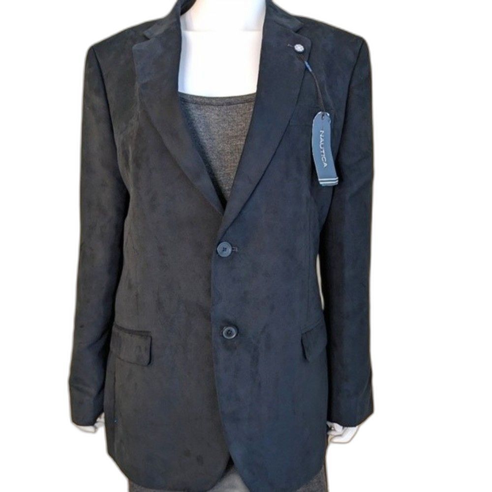 Nautica blazer black vegan suede 2 button Sz‎ 42R
